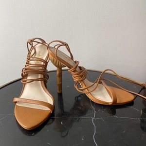 Cult Gaia Strappy Leather Heels w/ Bamboo Detail